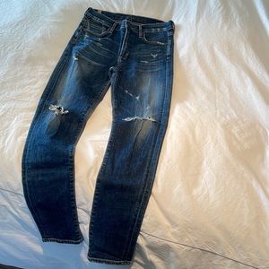 High-rise distressed skinny jeans